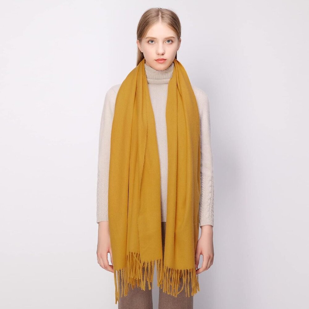 Winter Cashmere Wool Yellow Scarf Pashmina Shawl Wrap Stole for Women Warm Large - Picture 5 of 6